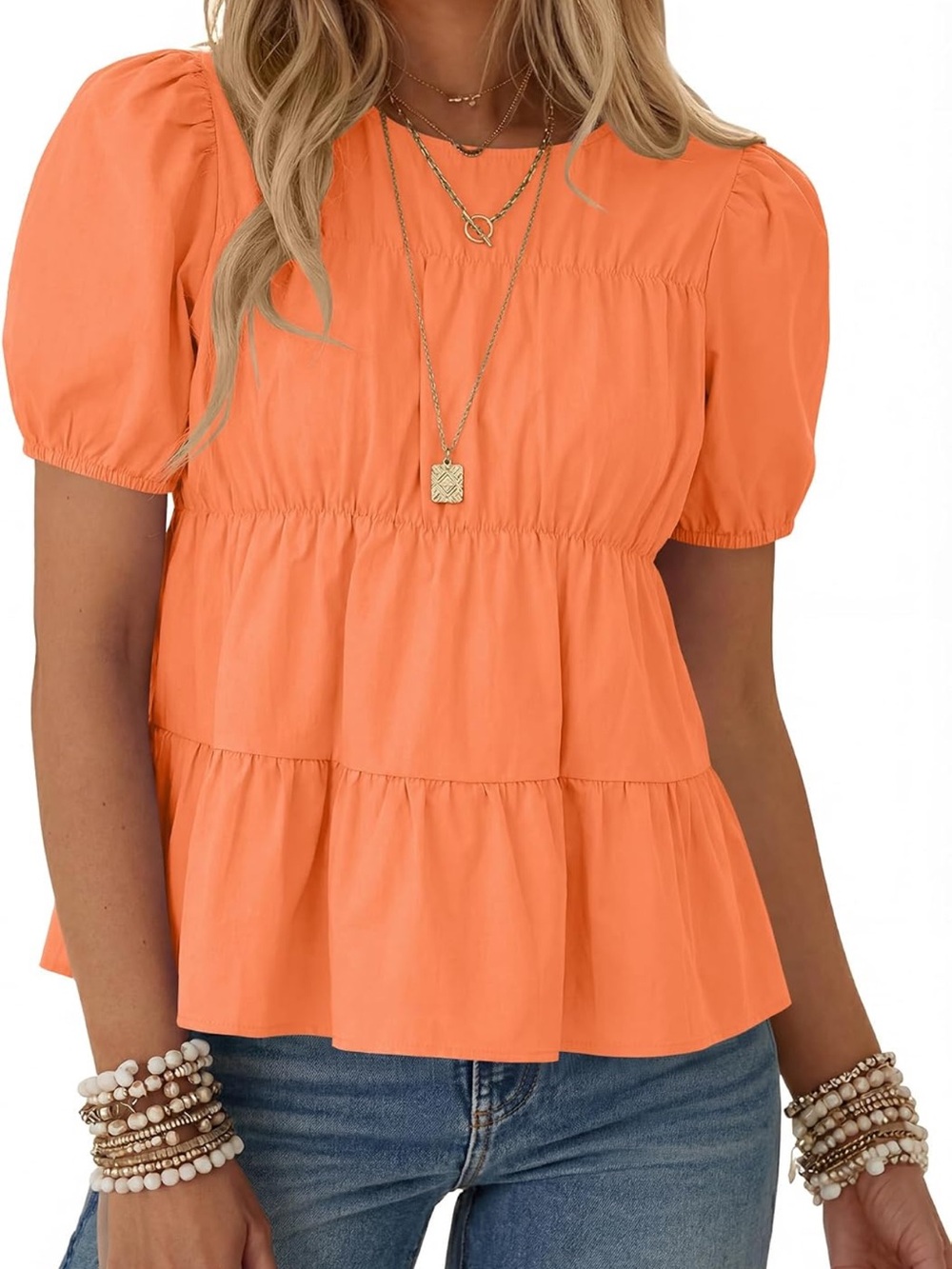 Puff Sleeve Tiered Babydoll Peplum Blouse - NWT - Size M